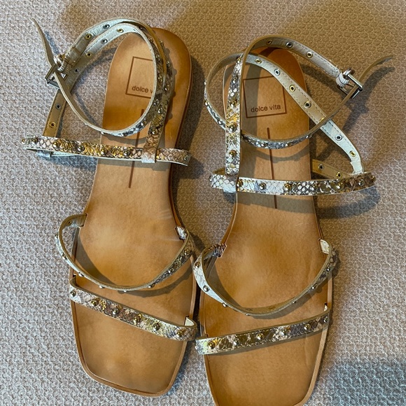 Dolce Vita Shoes - Dolce Vita Roxie Snake Print Strappy Flats - size 10M